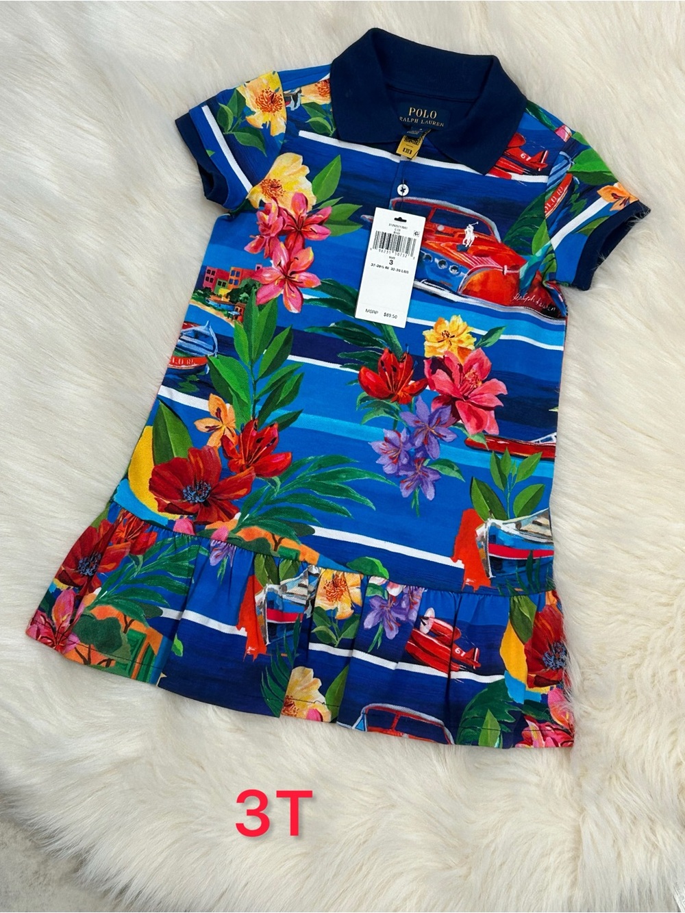 Polo by Ralph Lauren Blue Tropical Floral Polo Dress